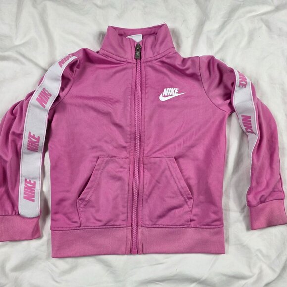 Nike Full Zip Track Jacket Girls 3T Pink White Logo Lightweight Activewear - Picture 1 of 10